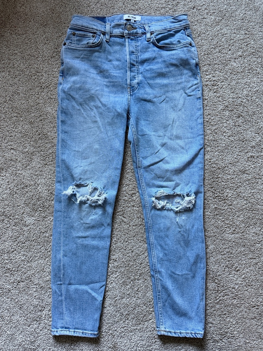 RE/DONE High-Rise Distressed Ankle Crop Jeans in Light Wash 29